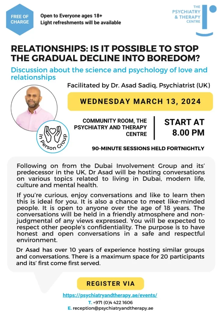 Flyer explaining the details of the event taking place on 16th Mar 2024 about the topic 'Is It Possible To Stop the Gradual Decline Into Boredom?