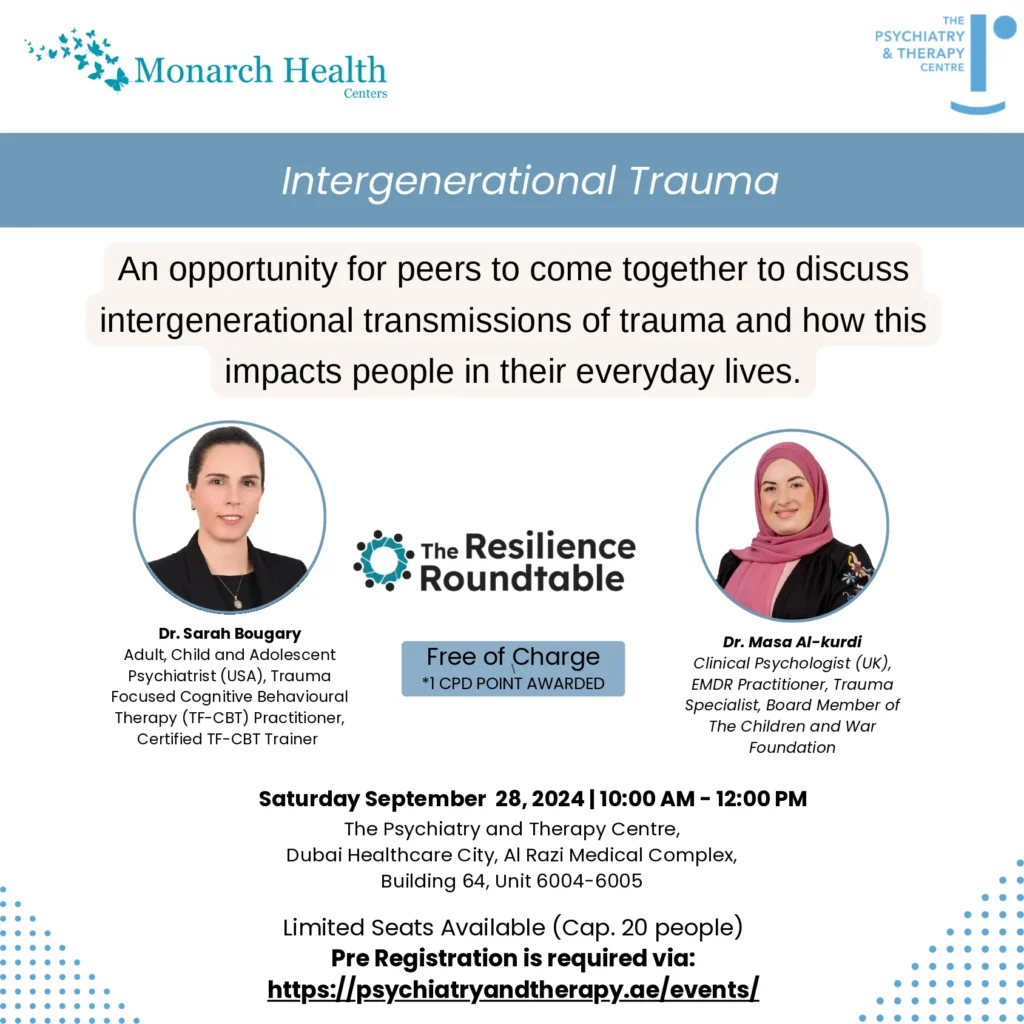 Workshop flyer discussing intergenerational trauma