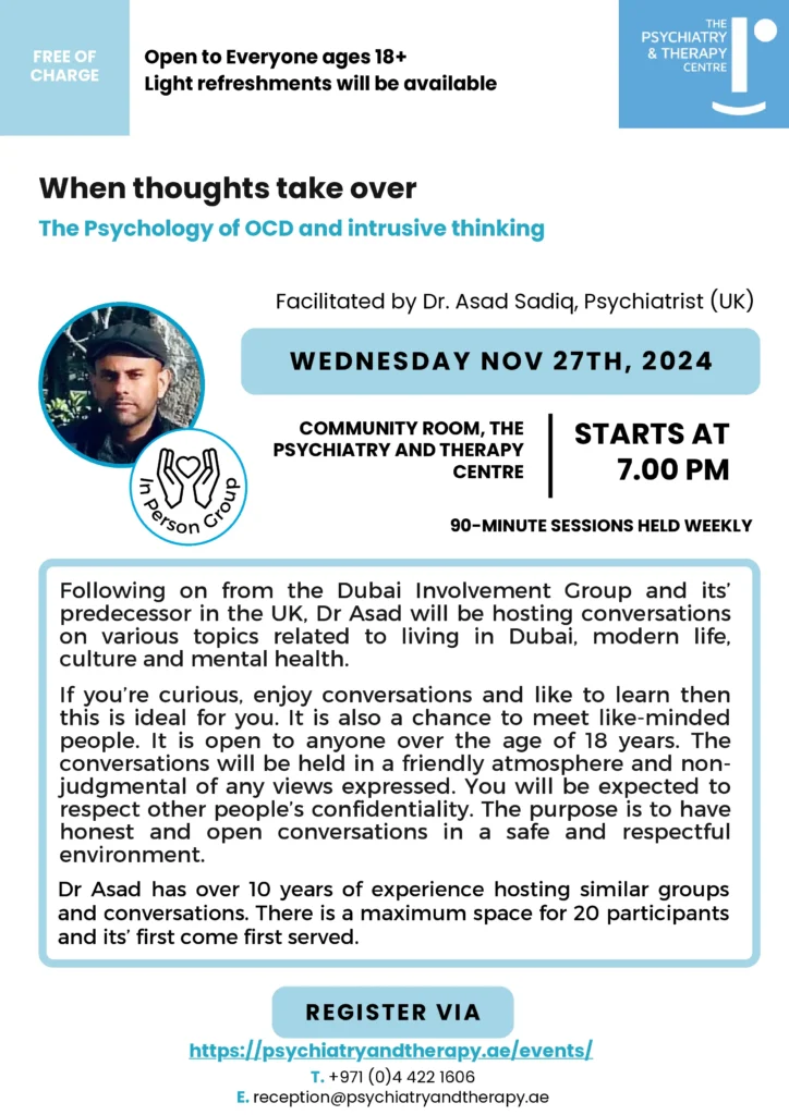 A flyer explaining the details of the event taking place on 27th Nov 2024. Topic of discussion surrounds mental health