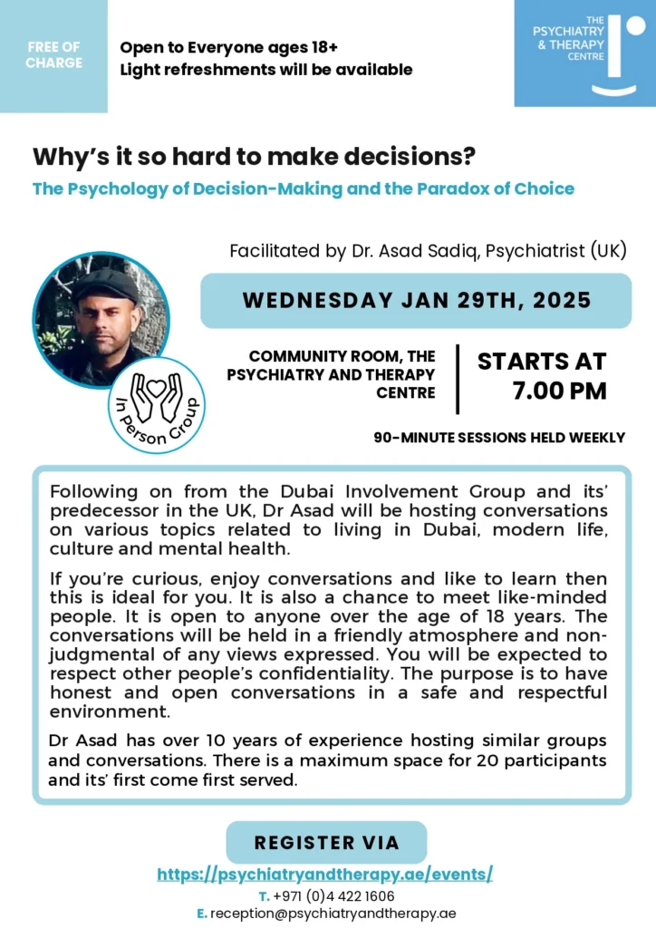 A flyer explaining the details of the event taking place on 29th Jan 2025. Topic of discussion surrounds mental health