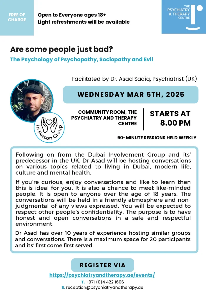 A flyer explaining the details of the event taking place on 5th Mar 2025. Topic of discussion surrounds mental health
