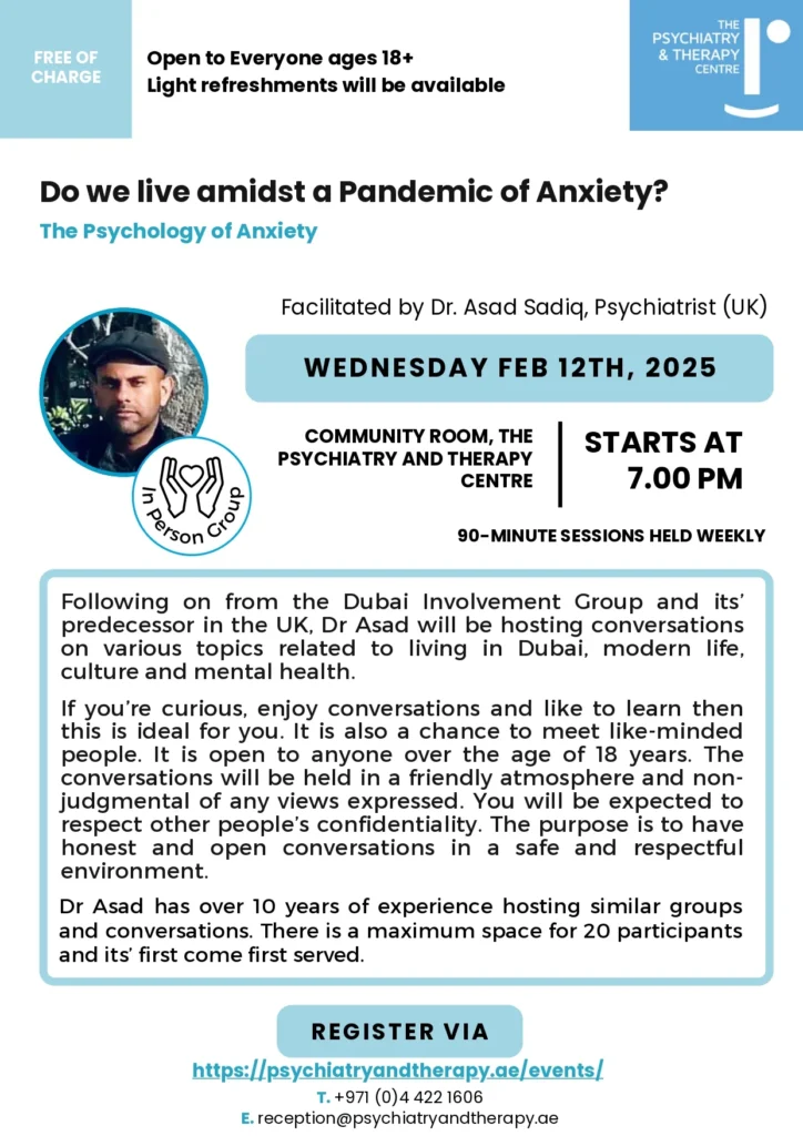 A flyer explaining the details of the event taking place on 12th Feb 2025. Topic of discussion surrounds mental health